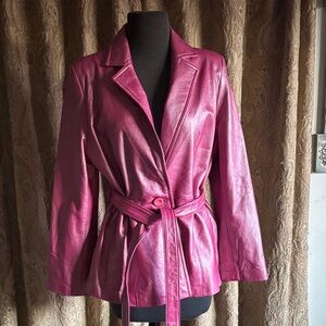 Bernardo Fuchsia Leather Belted Jacket